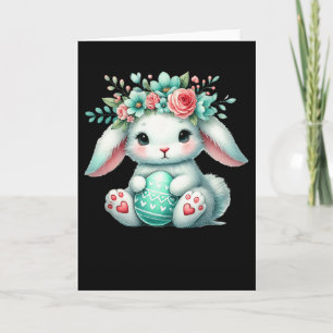 Tarjeta Conejo de Pascua con Corona de Flores Chicas Mujer