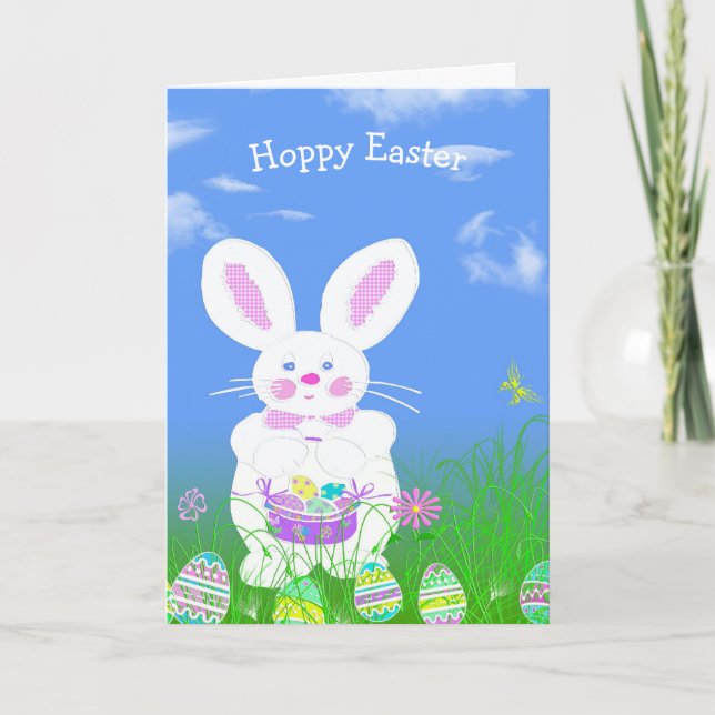 Tarjeta Conejo de Pascua con huevos (Anverso)