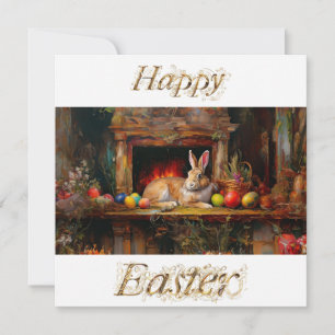 Tarjeta Conejo de Pascua con huevos de Pascua Feliz Pascua