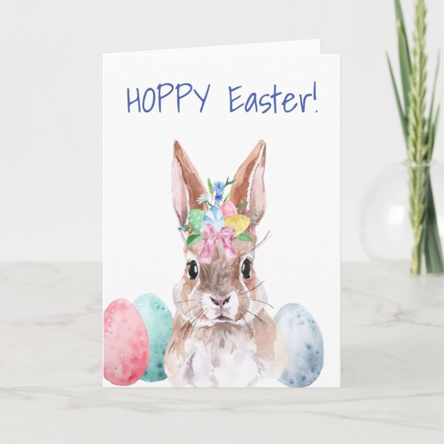 Tarjeta Conejo de Pascua de Acuarela Alegre (Anverso)