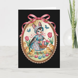 Tarjeta Conejo de Pascua de caza de huevos de pájaro Robin
