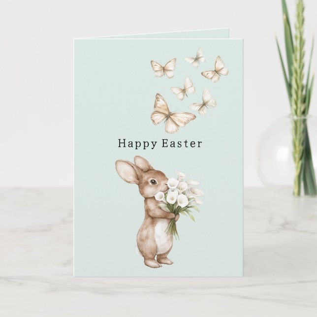 Tarjeta Conejo de Pascua de menta Calas Mariposas (Anverso)