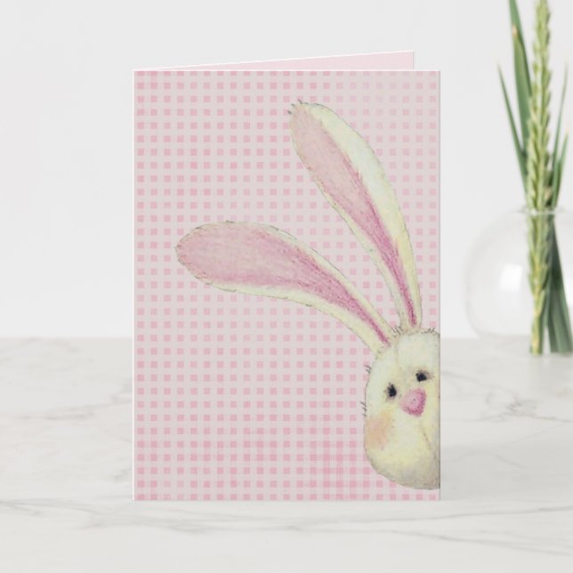Tarjeta Conejo De Pascua De Peeking En Gingham (Anverso)