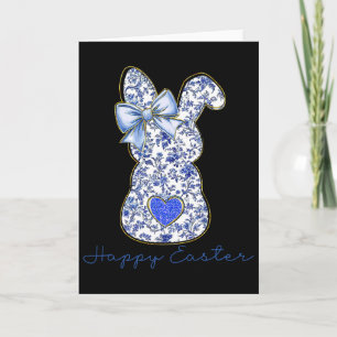 Tarjeta Conejo de Pascua de toile chinoiserie floral azul