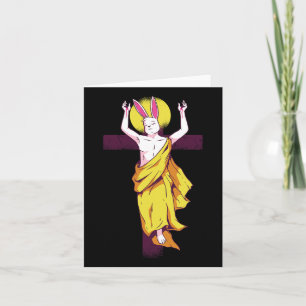 Tarjeta Conejo De Pascua En La Cruz Con Halo