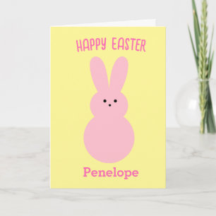 Tarjeta Conejo de Pascua Feliz Amarillo y Rosa