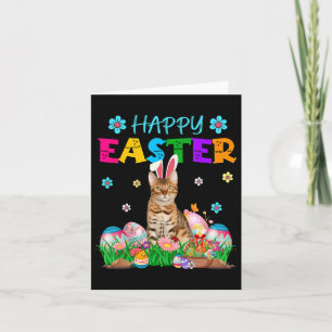 Tarjeta Conejo de Pascua Feliz Gato Bengal Cazando Huevos