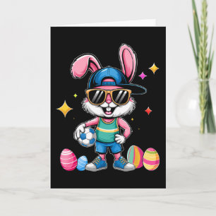 Tarjeta Conejo de Pascua Feliz Jugando Fútbol Pascua Depor