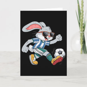 Tarjeta Conejo de Pascua Feliz Jugando Fútbol Pascua Depor