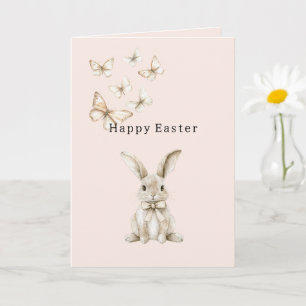 Tarjeta Conejo de Pascua Feliz Mariposas