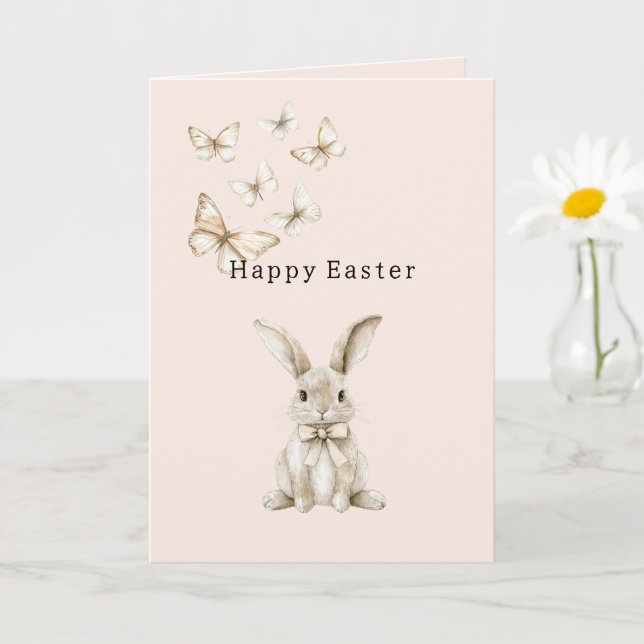 Tarjeta Conejo de Pascua Feliz Mariposas (Planta pequeña)