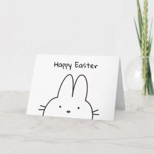 Tarjeta Conejo de Pascua Feliz Simple y Lindo en Blanco y 