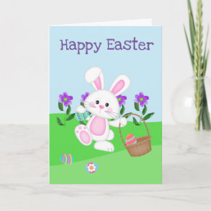 Tarjeta Conejo de Pascua Feliz y Cesta