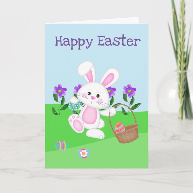Tarjeta Conejo de Pascua Feliz y Cesta (Anverso)