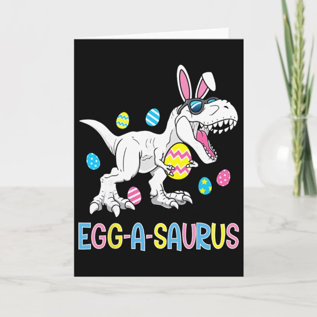 Tarjeta Conejo de Pascua Huevo de Dinosaurio A Saurus Trex (Anverso)