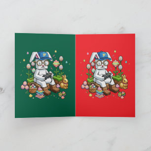 Tarjeta Conejo de Pascua Jugador Conejo Blanco Jugando Vid