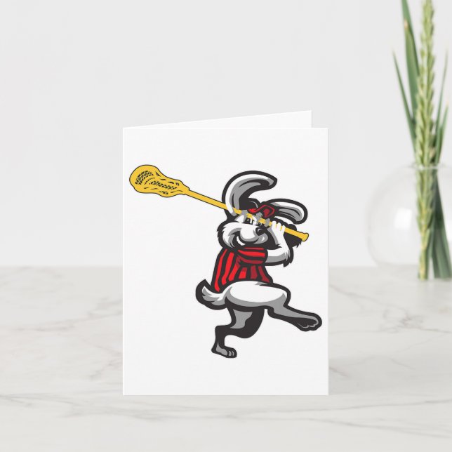 Tarjeta Conejo de Pascua Jugando Lacrosse (Anverso)
