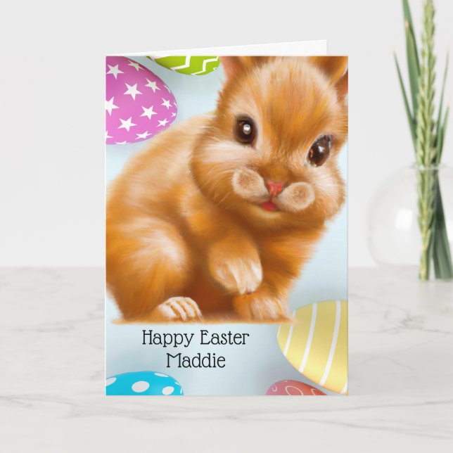 Tarjeta Conejo de Pascua marrón caprichoso (Anverso)