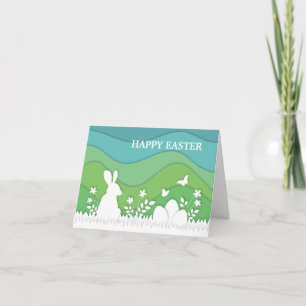 Tarjeta Conejo de Pascua, paisaje natural de primavera, hu