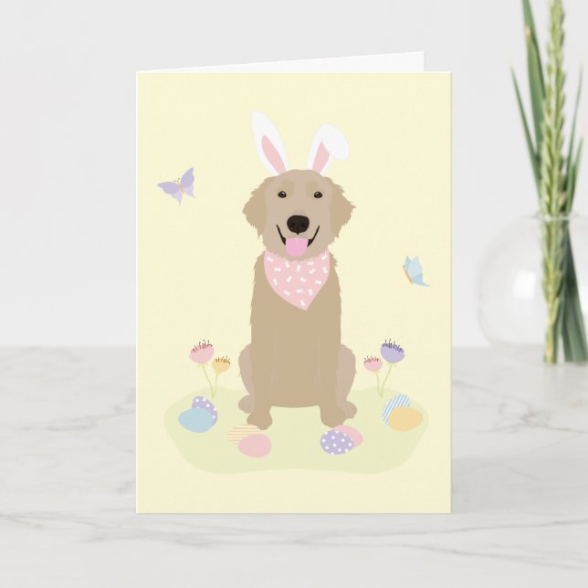 Tarjeta Conejo de Pascua Retriever Dorado (Anverso)