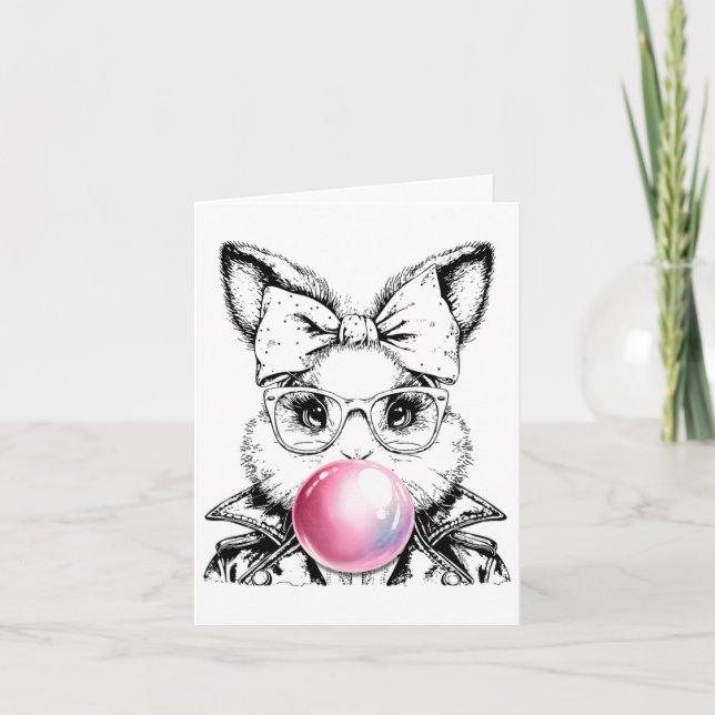 Tarjeta Conejo de Pascua "Retro 50" resplandeciente burbuj (Anverso)