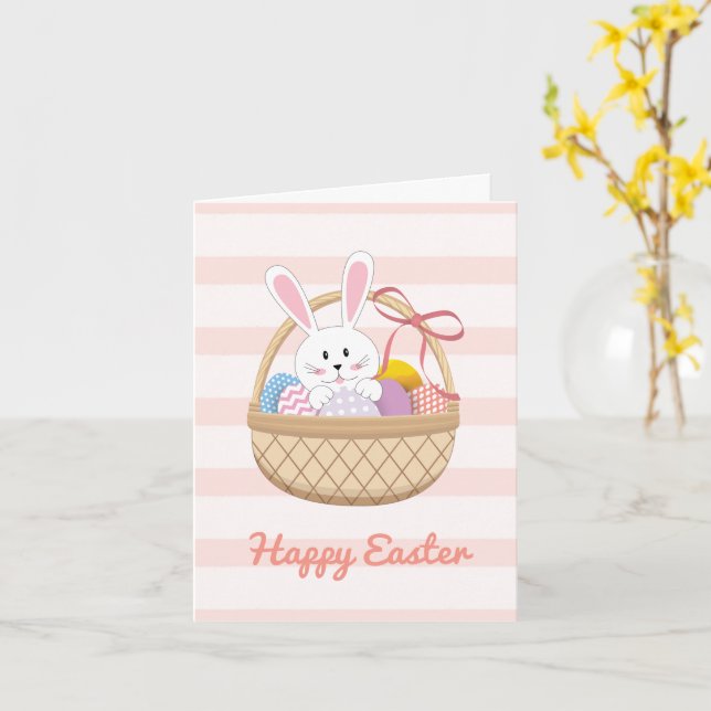 Tarjeta Conejo De Pascua Rosado Y Blanco (flor amarilla)