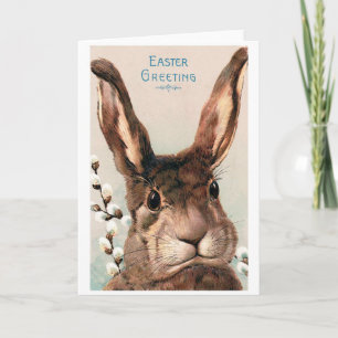 Tarjeta Conejo de Pascua vintage con cara de malhumor