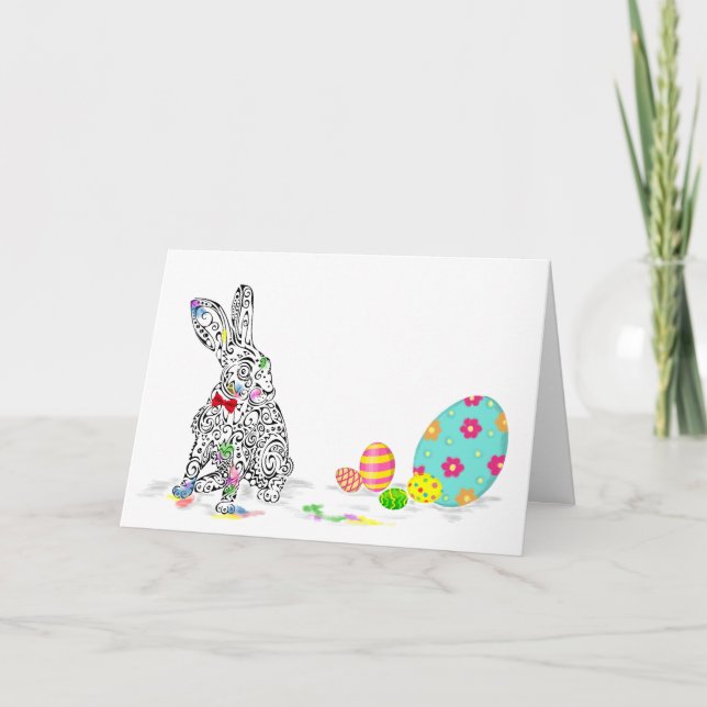 Tarjeta Conejo de Pascua y diseño de huevo (Anverso)