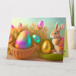 Tarjeta Conejo De Pascua Y Huevos Brillantes En Una Colecc