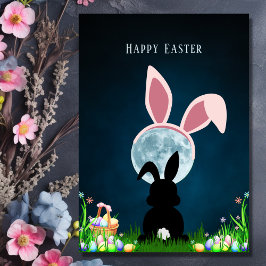 Tarjeta Conejo de Pascua y Luna Llena Feliz Pascua