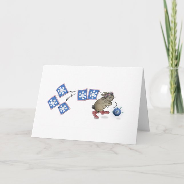 Tarjeta Conejo de patchwork de Navidad/Invierno (Anverso)