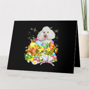 Tarjeta Conejo de perro caniche blanco con cesta de huevos