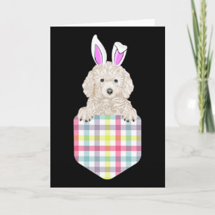 Tarjeta Conejo de Poodle Blanco de Cuadros de Pascua en Bo