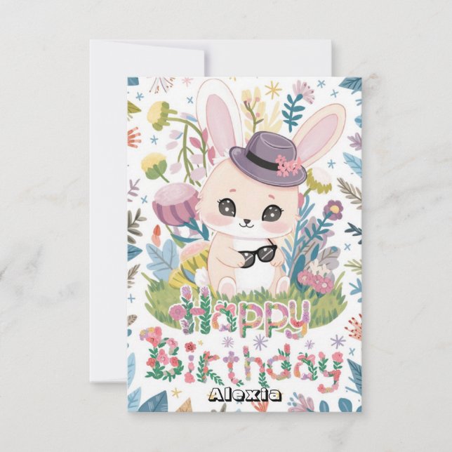 Tarjeta Conejo de regalo de cumpleaños digital (Anverso)