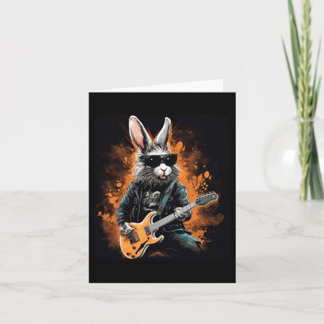 Tarjeta Conejo De Rocker De Guay Para Pascua Y Guitaristas (Anverso)