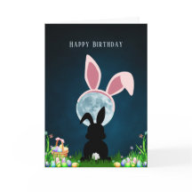 Conejo de Semana Santa y Luna llena Feliz cumpleañ
