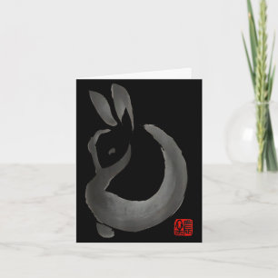 Tarjeta Conejo de tinta diseño de arte japonés minimalista