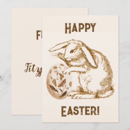Tarjeta Conejo de Vintage y Huevo Feliz Pascua