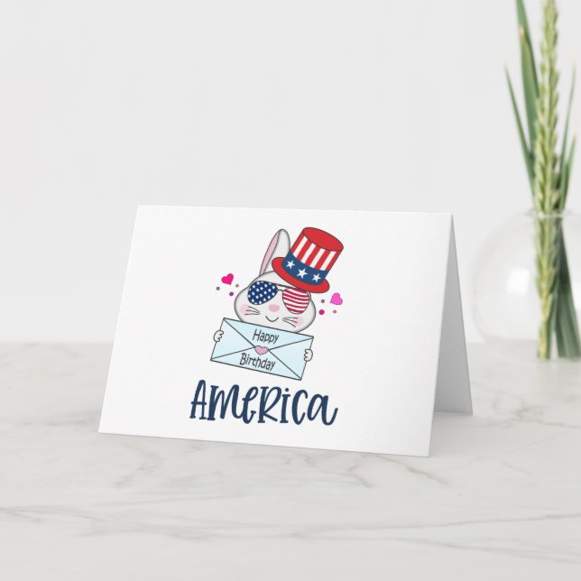 Tarjeta Conejo del 4 de Julio con gafas de sol de bandera  (Anverso)