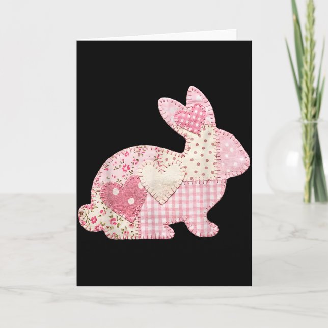 Tarjeta Conejo Divertido Corazón Floral Patchwork Conejo F (Anverso)