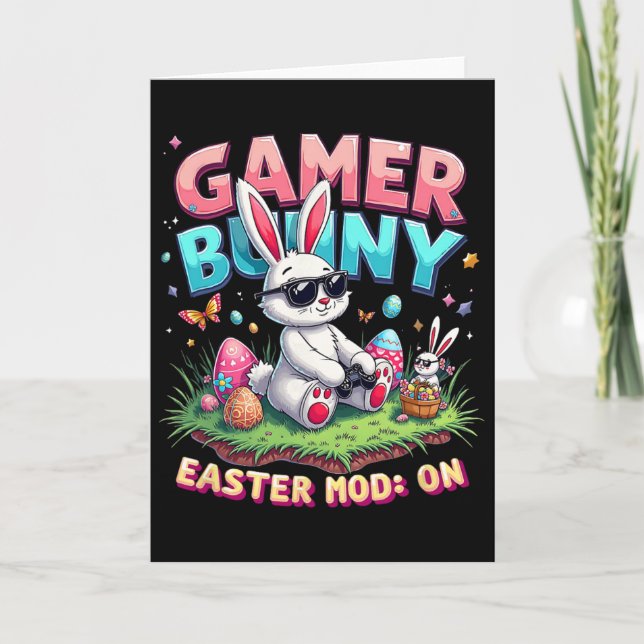 Tarjeta Conejo Divertido de Pascua para Jugadores con Rega (Anverso)