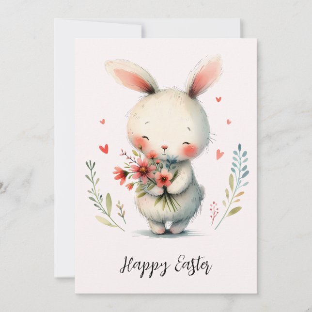 Tarjeta Conejo Dulce y Flores – Alegría de Pascua (Anverso)