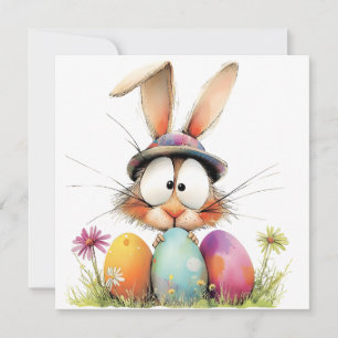 Tarjeta Conejo extravagante con huevos decorados Saludo de