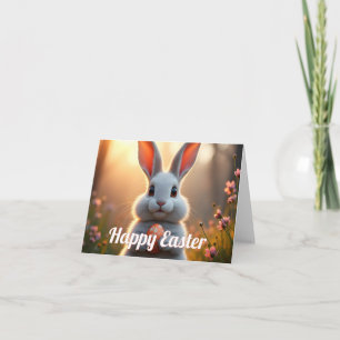 Tarjeta Conejo feliz de Pascua en la magia de la primavera