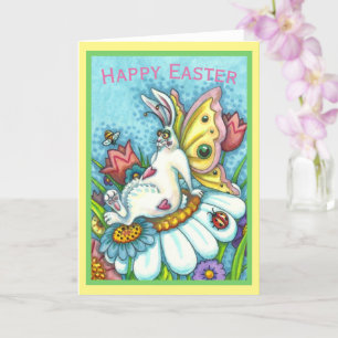 TARJETA CONEJO FELIZ DE PASCUA FLUTTERBUN, CONEJO DIVERTID