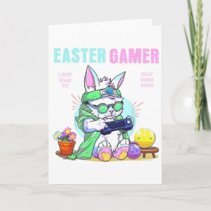 Tarjeta Conejo Feliz De Pascua Funny Gamer Videojuego Chic