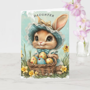 Tarjeta Conejo Feliz de Pascua Hija Narcisos Mariquita