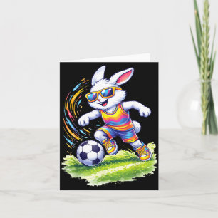 Tarjeta Conejo Feliz de Pascua Jugando Fútbol Amantes Niño