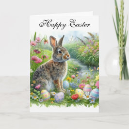Tarjeta Conejo Feliz de Pascua y Huevos de Fiesta 