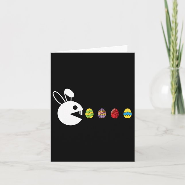 Tarjeta Conejo Feliz Pascua Caza de Huevos Video-juego Jug (Anverso)
